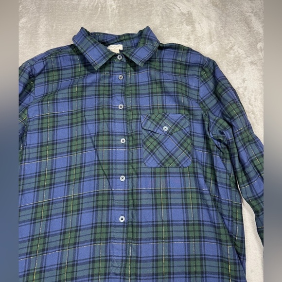 J.Crew Factory Soft Flannel Lightweight Plaid Blue Green Pocket Tunic Top Small - Picture 3 of 15